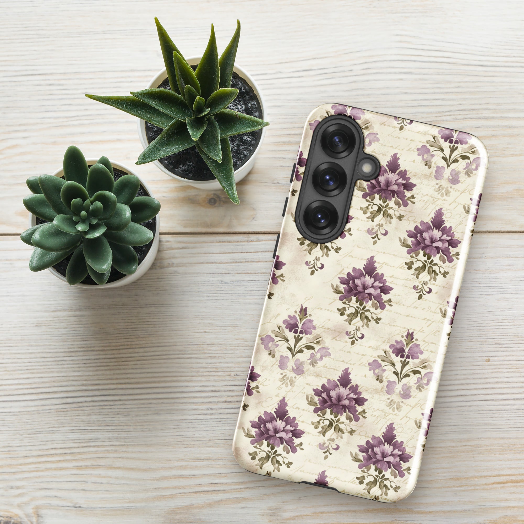 Vintage Floral Damask Tough Case for Samsung Galaxy S25 Plus – Dual Layer Protective Phone Case (Glossy or Matte)