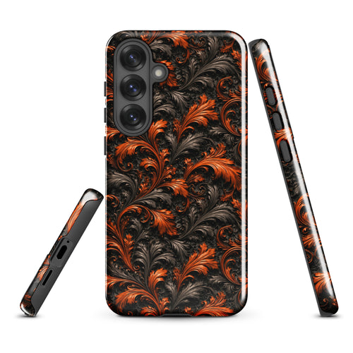 Burnt Orange Filigree Tough Case for Samsung Galaxy S25 Plus – Dual Layer Protective Phone Case (Glossy or Matte)