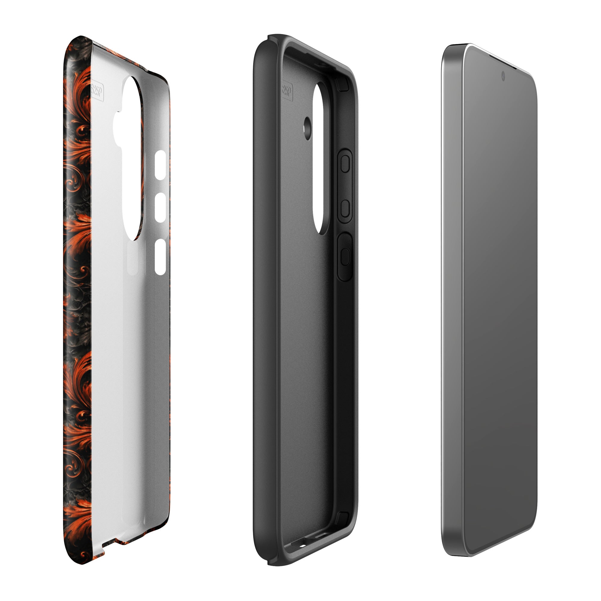 Burnt Orange Filigree Tough Case for Samsung Galaxy S25 Plus – Dual Layer Protective Phone Case (Glossy or Matte)