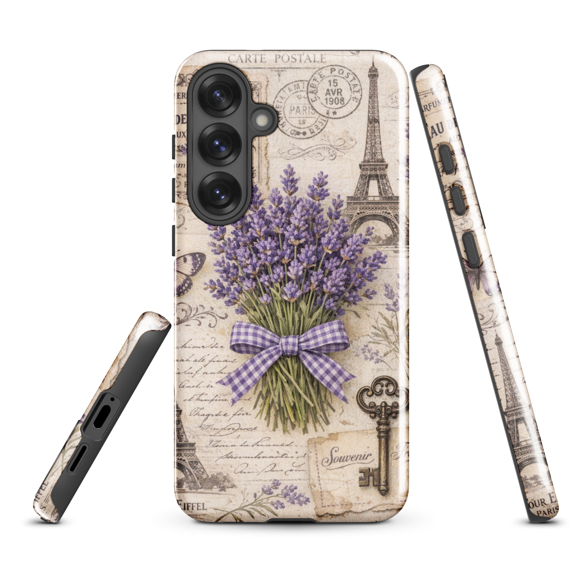 Vintage Paris Lavender Tough Case for Samsung Galaxy S25 Plus – Dual Layer Protective Phone Case (Glossy or Matte)