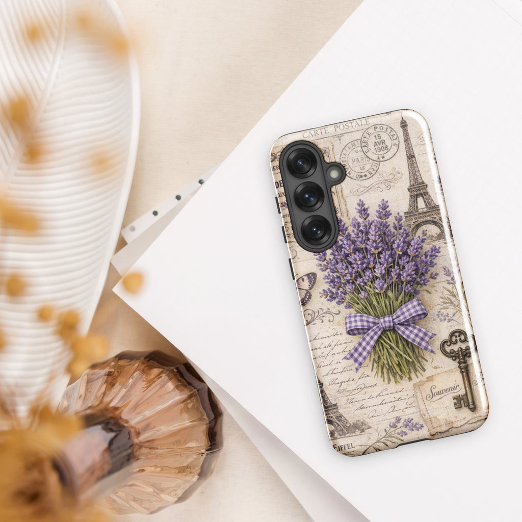 Vintage Paris Lavender Tough Case for Samsung Galaxy S25 Plus – Dual Layer Protective Phone Case (Glossy or Matte)