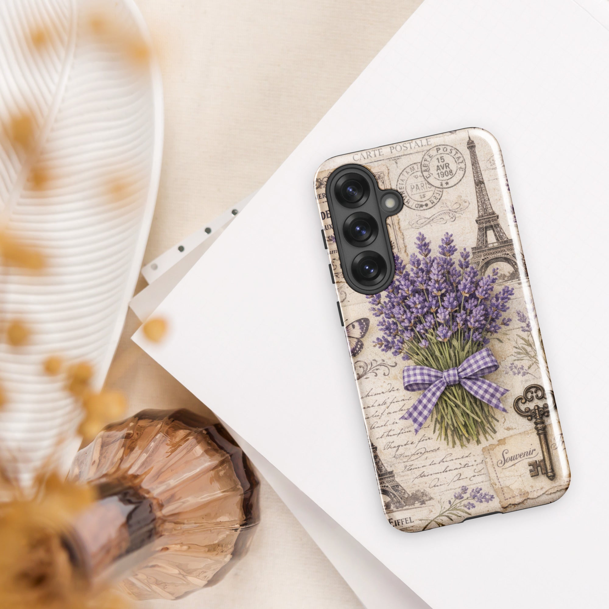 Vintage Paris Lavender Tough Case for Samsung Galaxy S25 Plus – Dual Layer Protective Phone Case (Glossy or Matte)