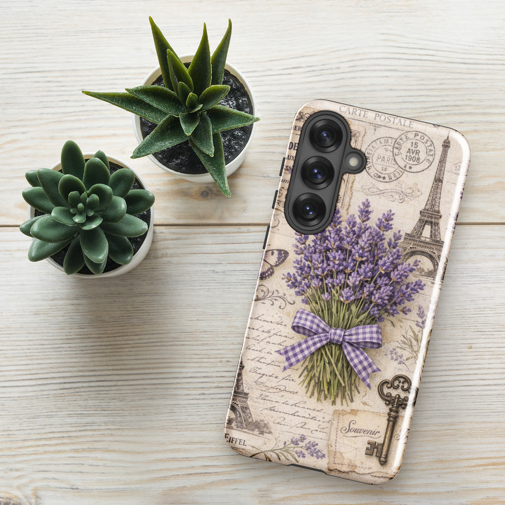 Vintage Paris Lavender Tough Case for Samsung Galaxy S25 Plus – Dual Layer Protective Phone Case (Glossy or Matte)