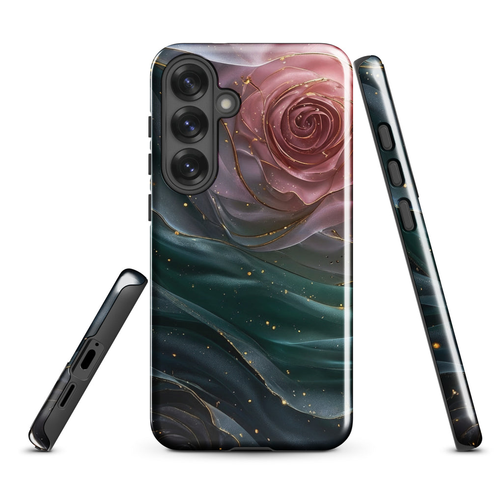 Elegant Rose Marble Tough Case for Samsung Galaxy S25 Plus – Dual Layer Protective Phone Case (Glossy or Matte)