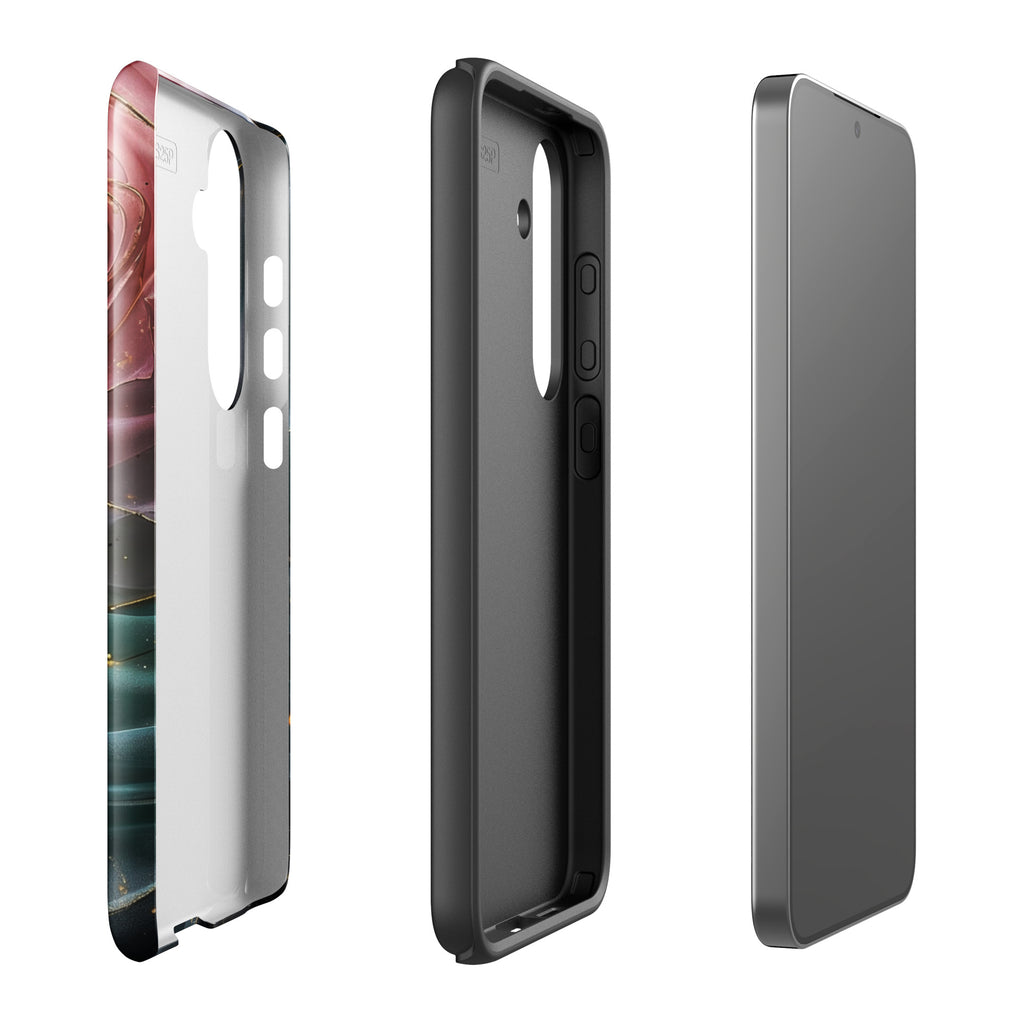 Elegant Rose Marble Tough Case for Samsung Galaxy S25 Plus – Dual Layer Protective Phone Case (Glossy or Matte)