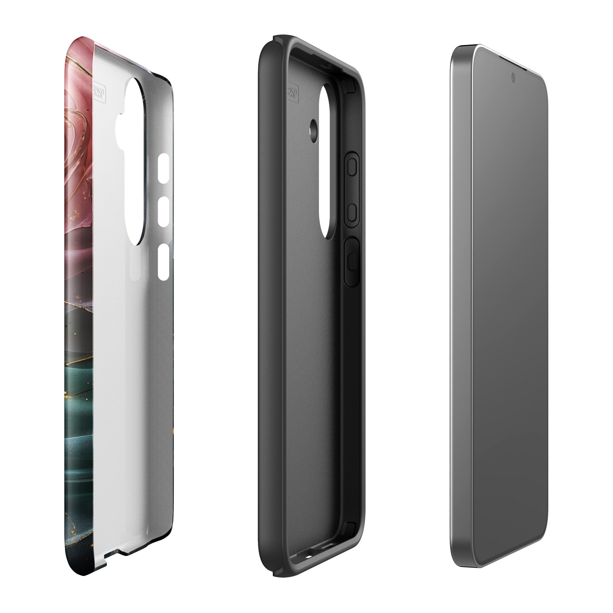 Elegant Rose Marble Tough Case for Samsung Galaxy S25 Plus – Dual Layer Protective Phone Case (Glossy or Matte)