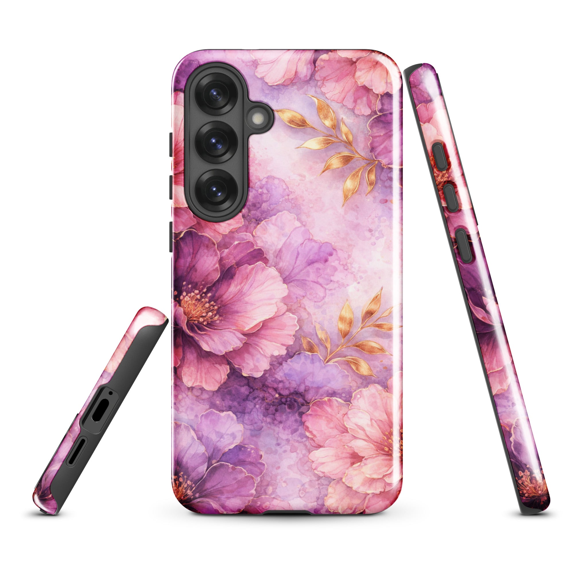 Pink Watercolor Floral Tough Case for Samsung Galaxy S25 Plus