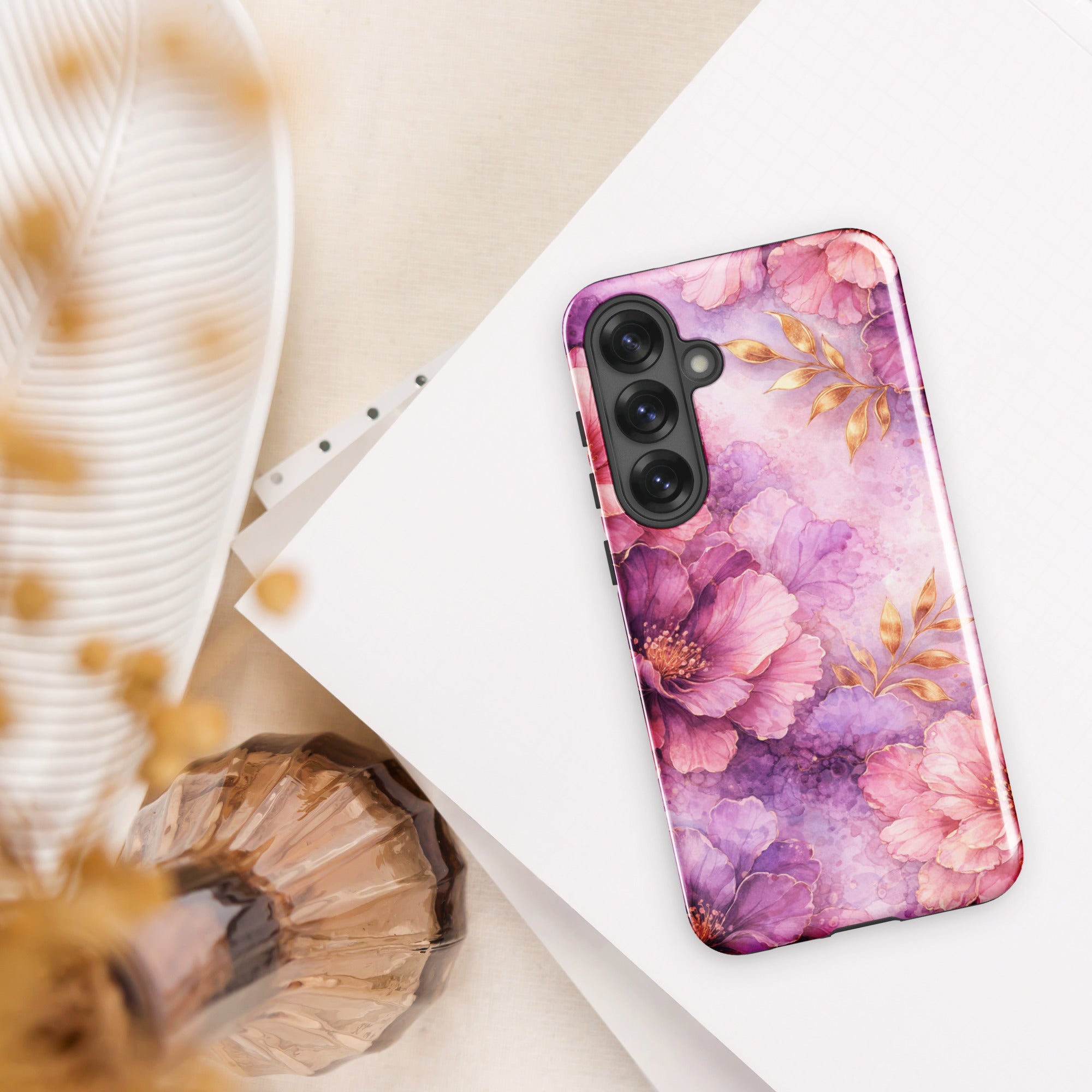 Pink Watercolor Floral Tough Case for Samsung Galaxy S25 Plus
