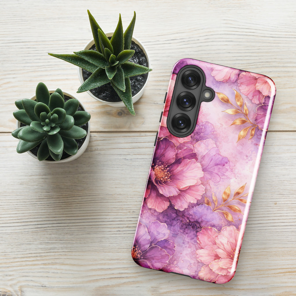 Pink Watercolor Floral Tough Case for Samsung Galaxy S25 Plus