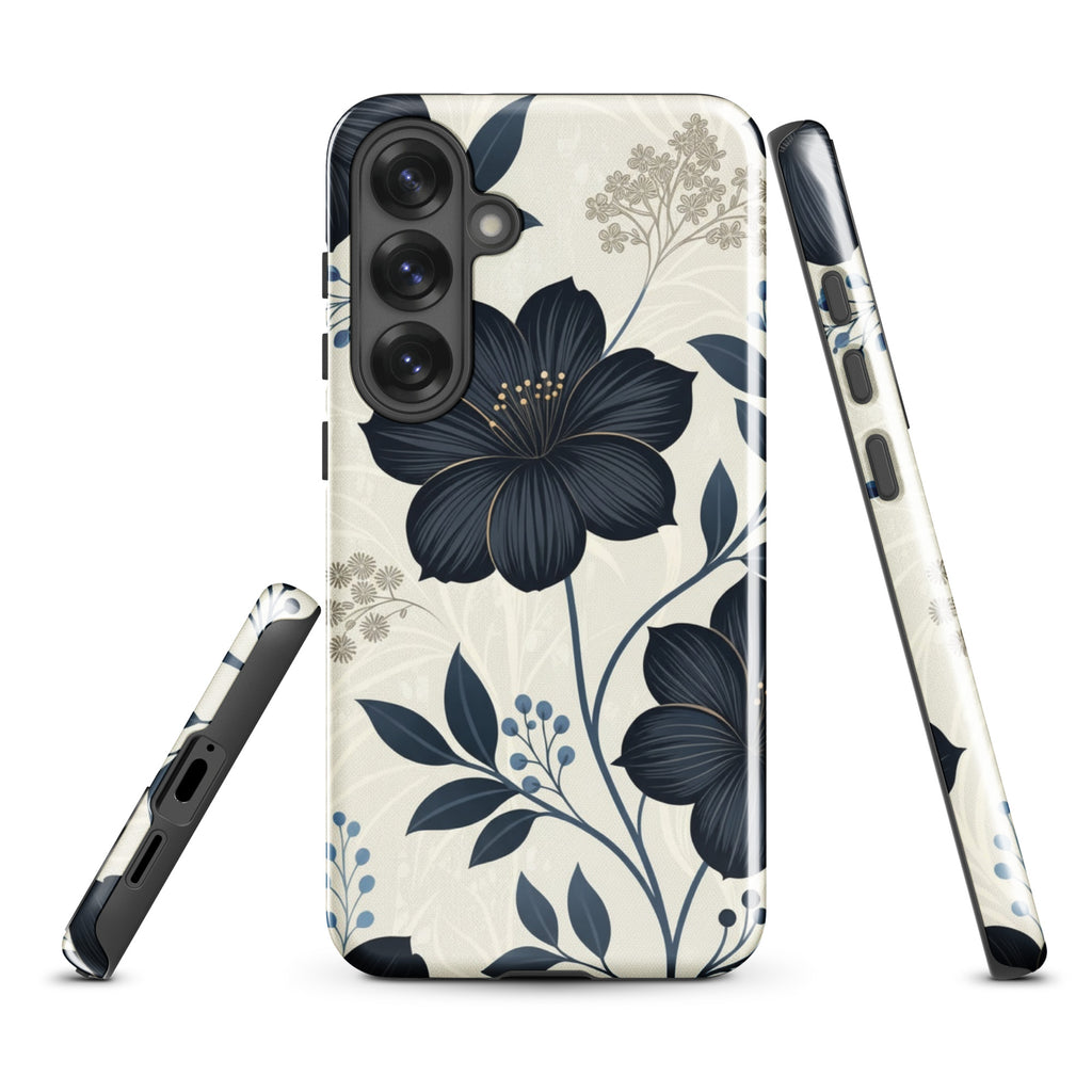 Elegant Blue Floral Tough Case for Samsung Galaxy S25 Plus