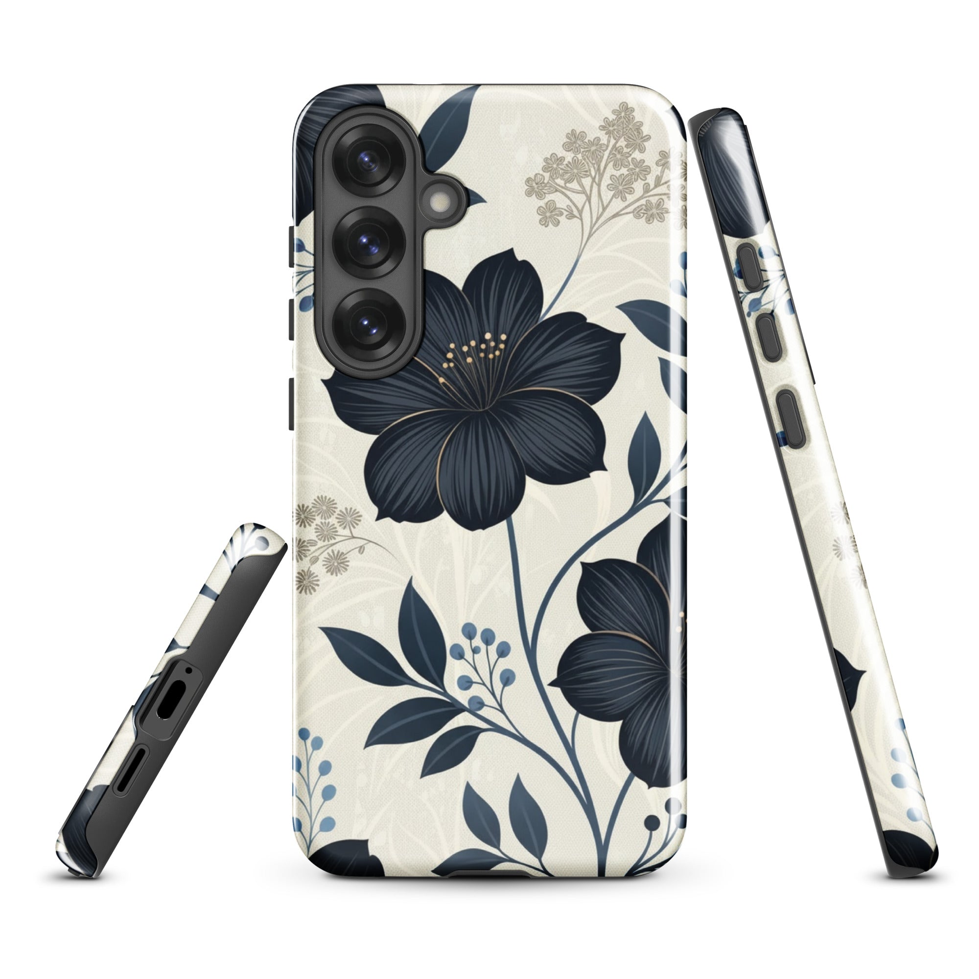 Elegant Blue Floral Tough Case for Samsung Galaxy S25 Plus