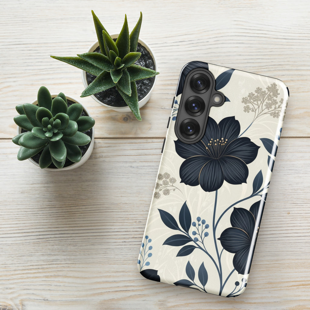 Elegant Blue Floral Tough Case for Samsung Galaxy S25 Plus