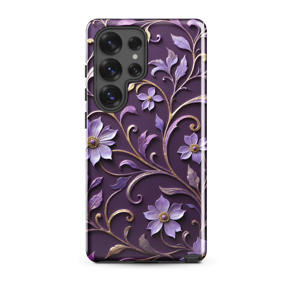 Royal Violet Filigree Tough Case for Samsung Galaxy S25 Ultra – Dual Layer Protective Phone Case (Glossy or Matte)
