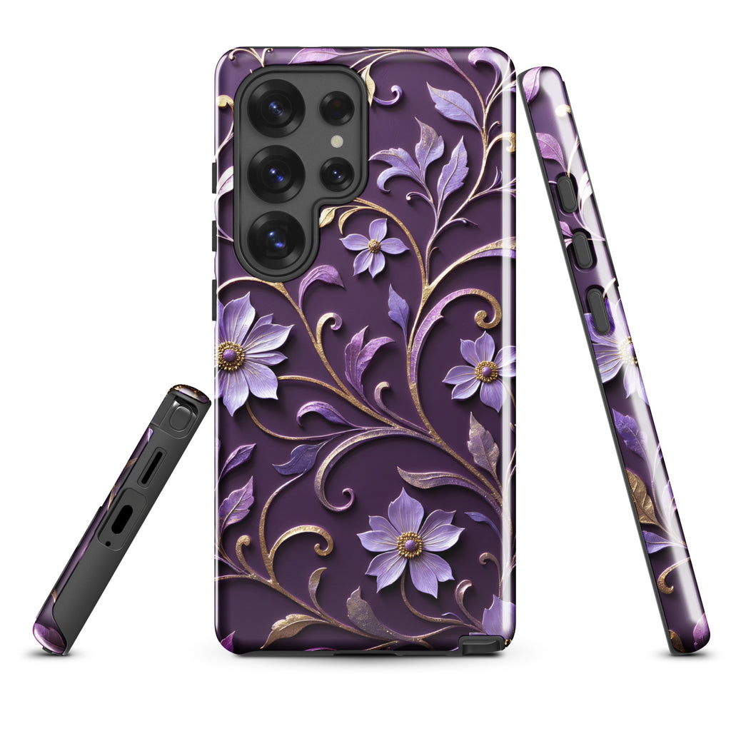 Royal Violet Filigree Tough Case for Samsung Galaxy S25 Ultra – Dual Layer Protective Phone Case (Glossy or Matte)