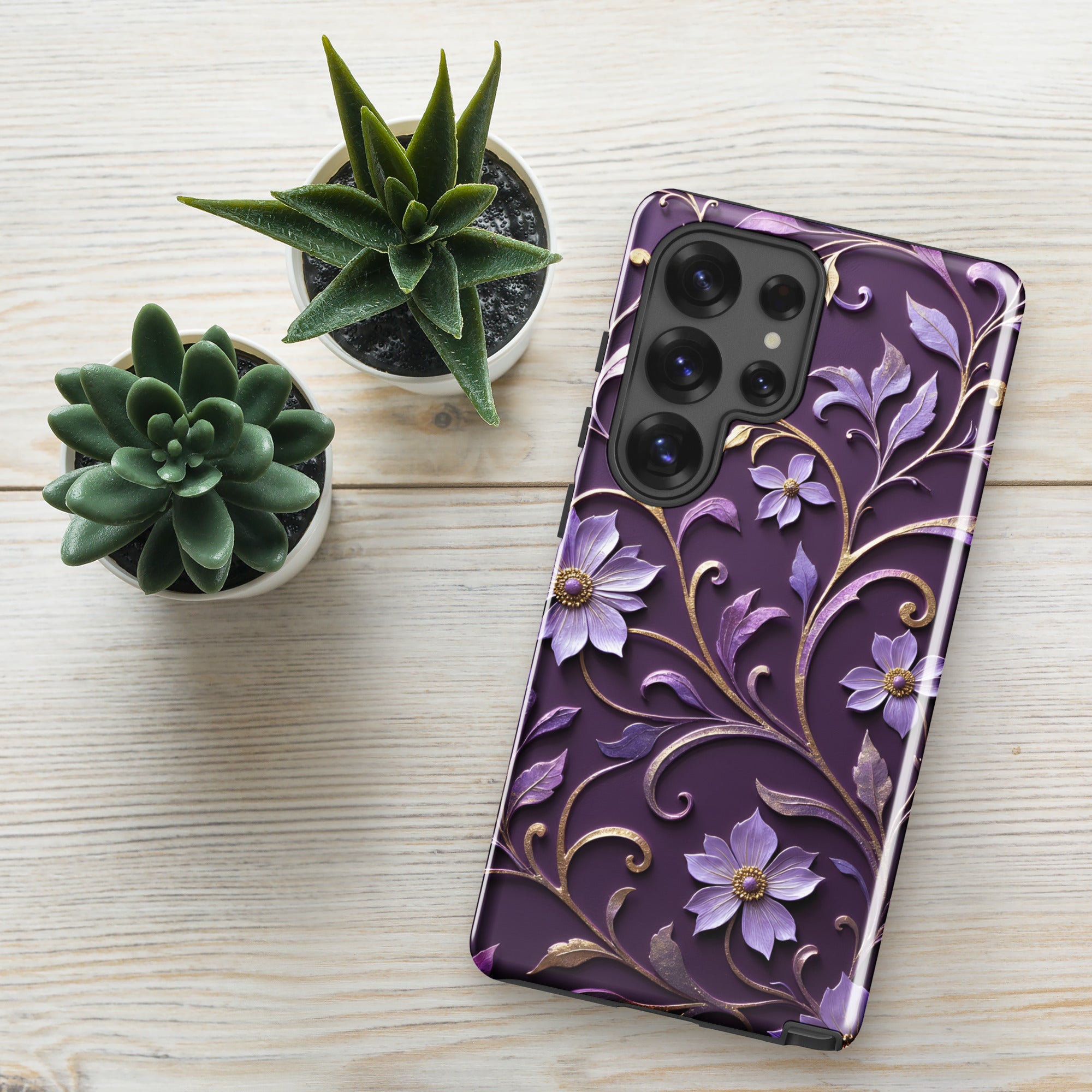 Royal Violet Filigree Tough Case for Samsung Galaxy S25 Ultra – Dual Layer Protective Phone Case (Glossy or Matte)