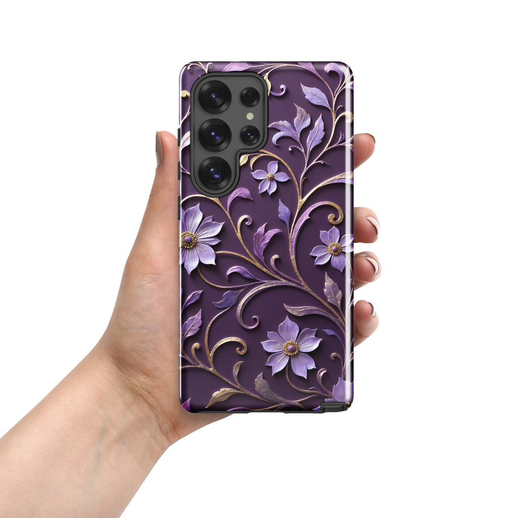 Royal Violet Filigree Tough Case for Samsung Galaxy S25 Ultra – Dual Layer Protective Phone Case (Glossy or Matte)
