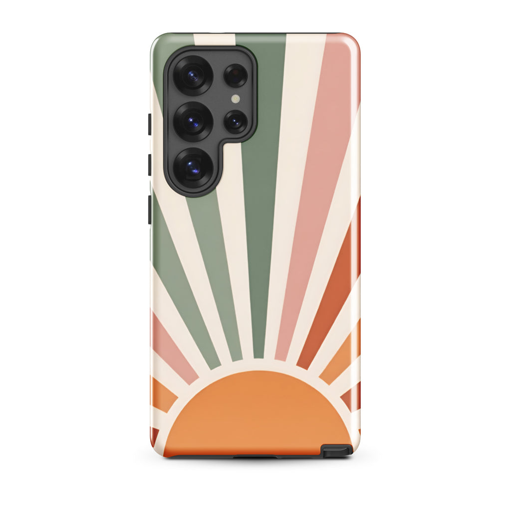 Retro Sunrise Tough Case for Samsung Galaxy S25 Ultra – Dual Layer Protective Phone Case (Glossy or Matte)