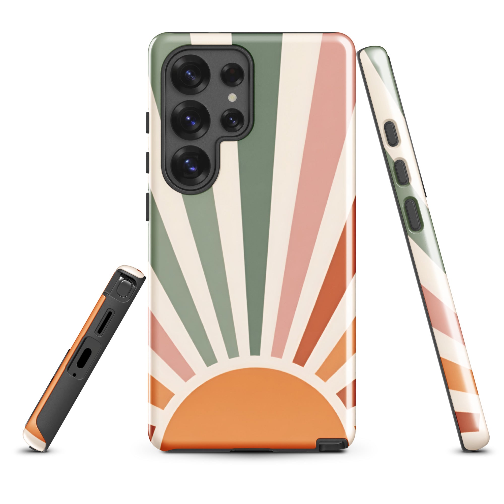 Retro Sunrise Tough Case for Samsung Galaxy S25 Ultra – Dual Layer Protective Phone Case (Glossy or Matte)