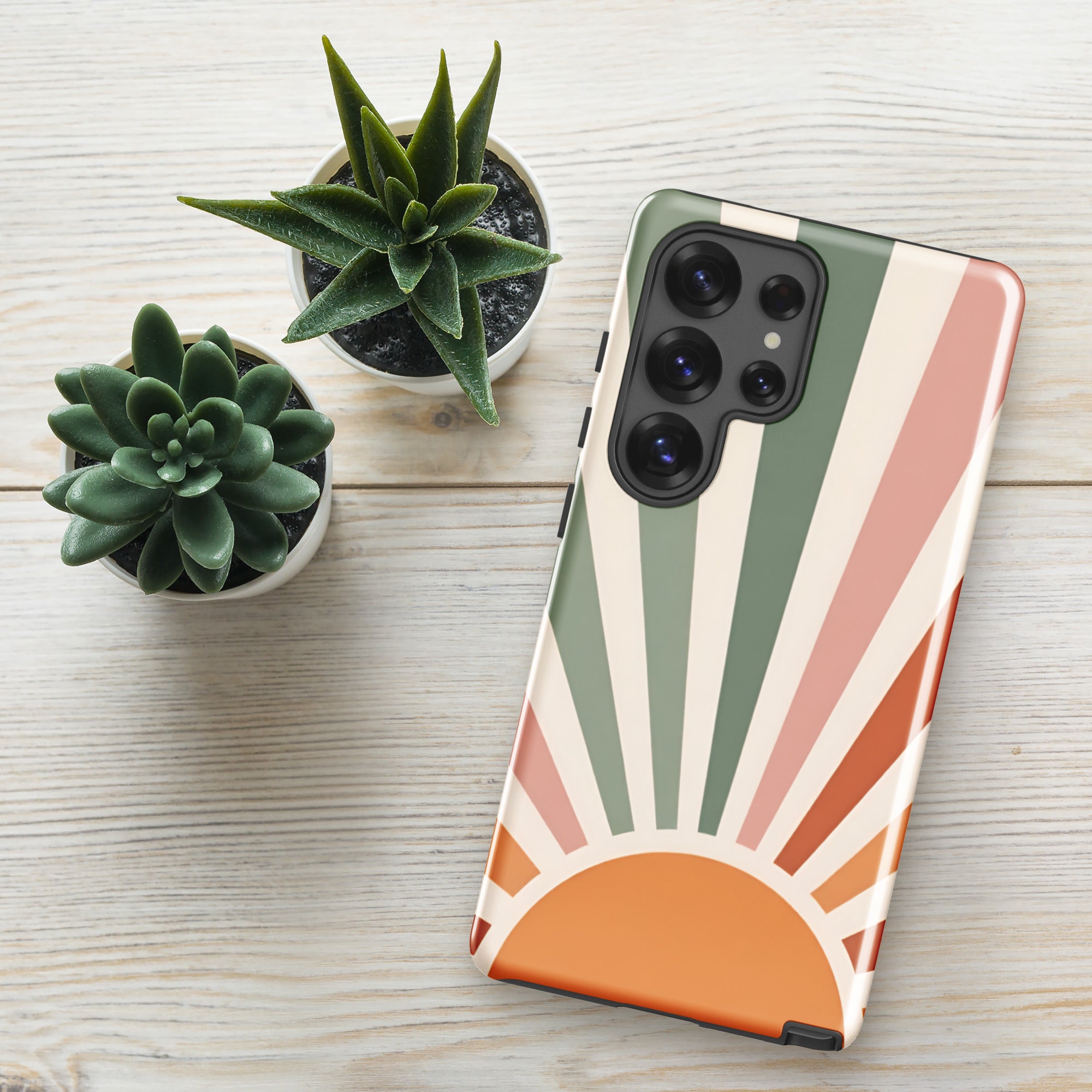 Retro Sunrise Tough Case for Samsung Galaxy S25 Ultra – Dual Layer Protective Phone Case (Glossy or Matte)