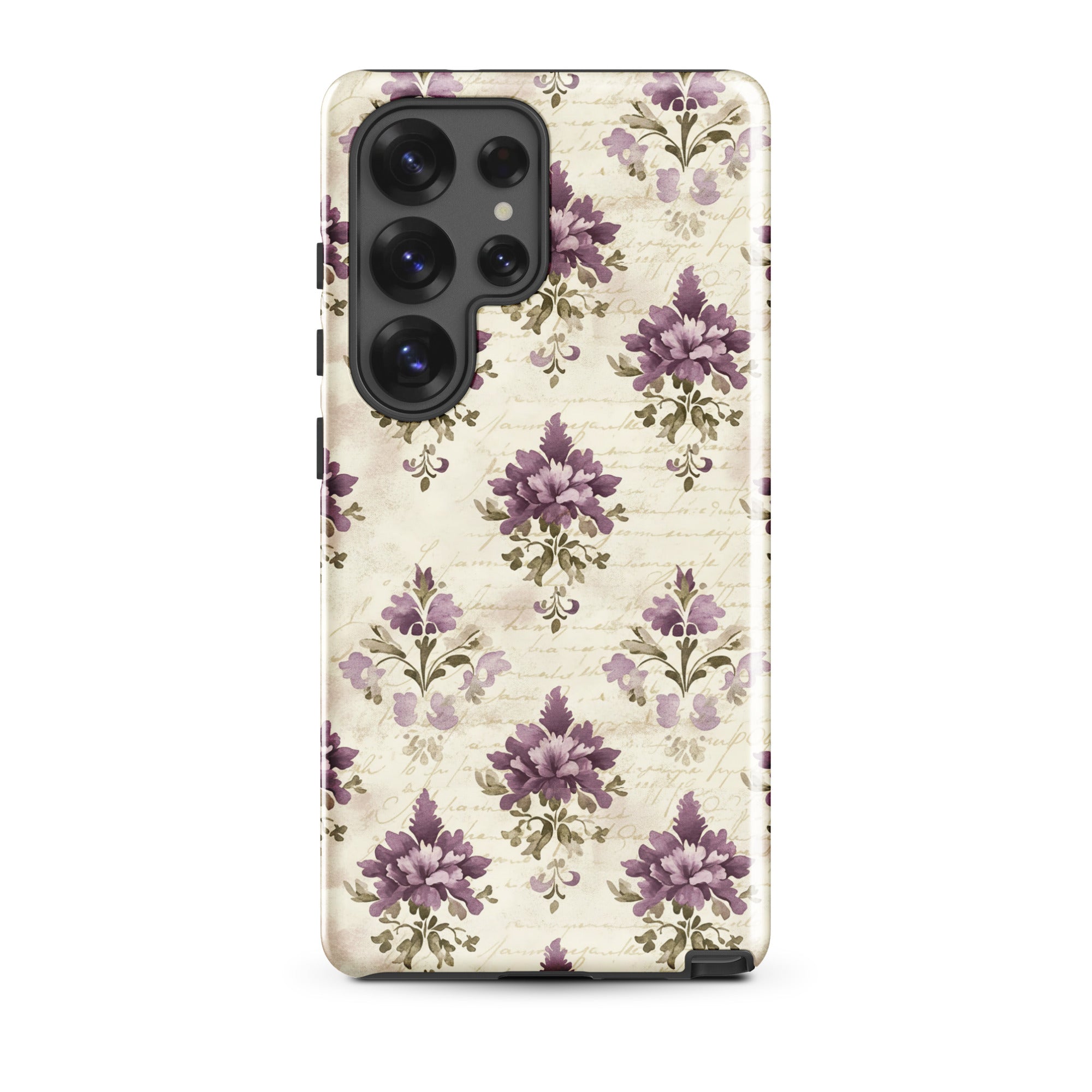 Vintage Floral Damask Tough Case for Samsung Galaxy S25 Ultra – Dual Layer Protective Phone Case (Glossy or Matte)