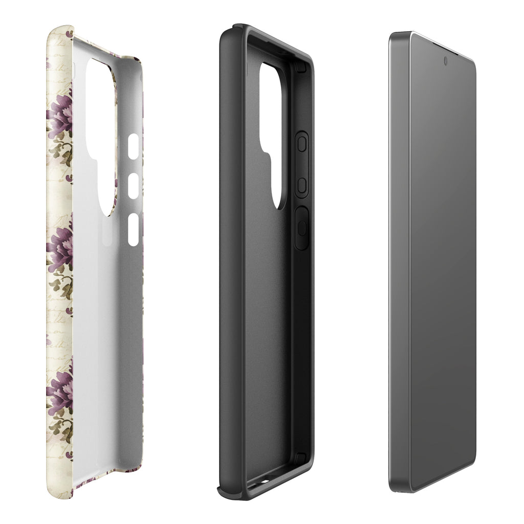 Vintage Floral Damask Tough Case for Samsung Galaxy S25 Ultra – Dual Layer Protective Phone Case (Glossy or Matte)