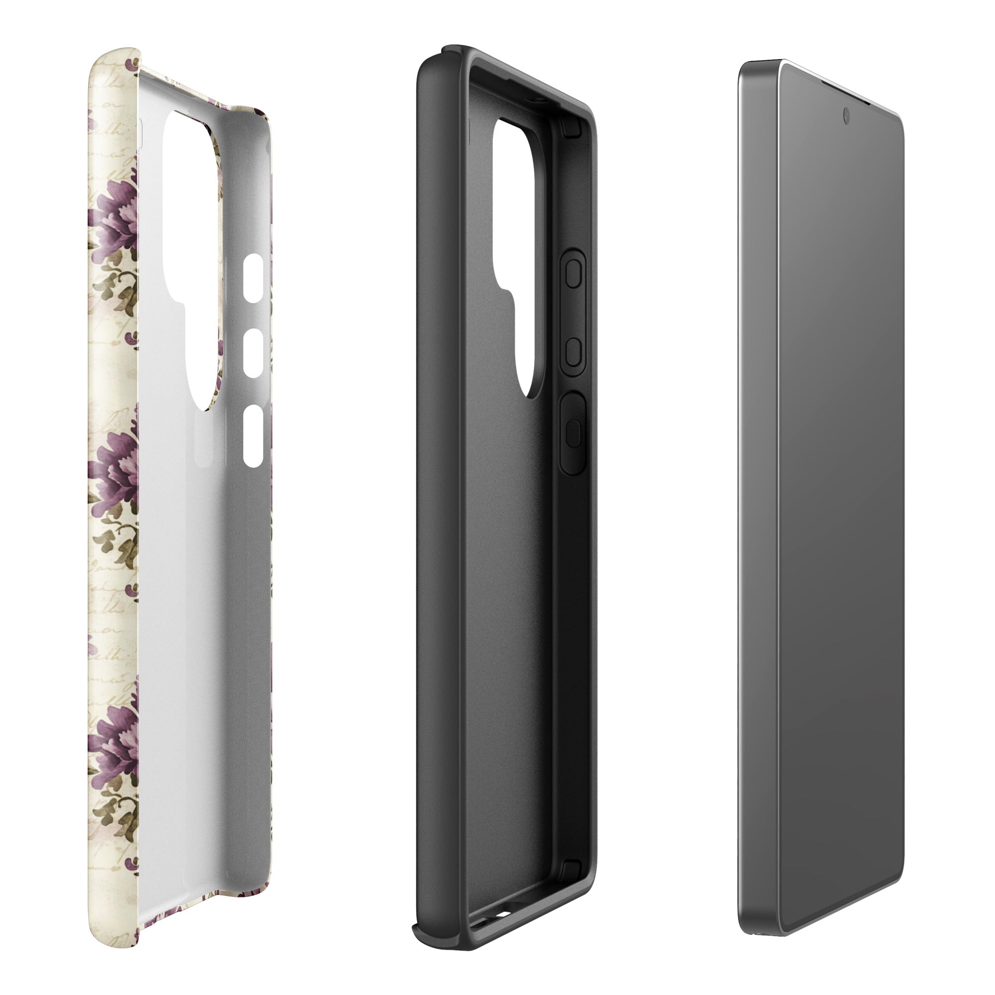 Vintage Floral Damask Tough Case for Samsung Galaxy S25 Ultra – Dual Layer Protective Phone Case (Glossy or Matte)