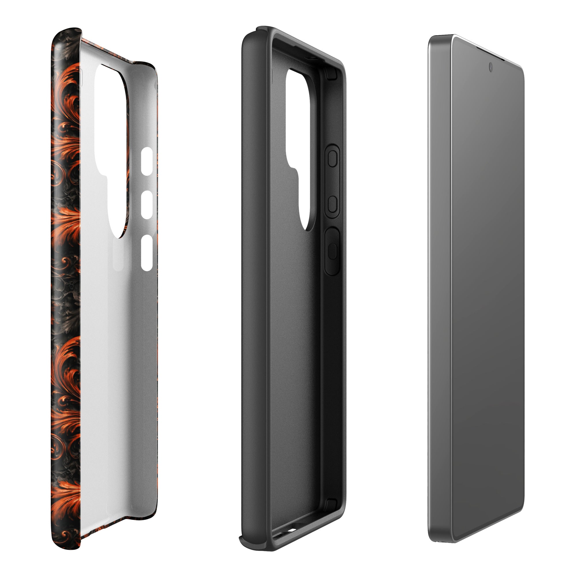 Burnt Orange Filigree Tough Case for Samsung Galaxy S25 Ultra – Dual Layer Protective Phone Case (Glossy or Matte)