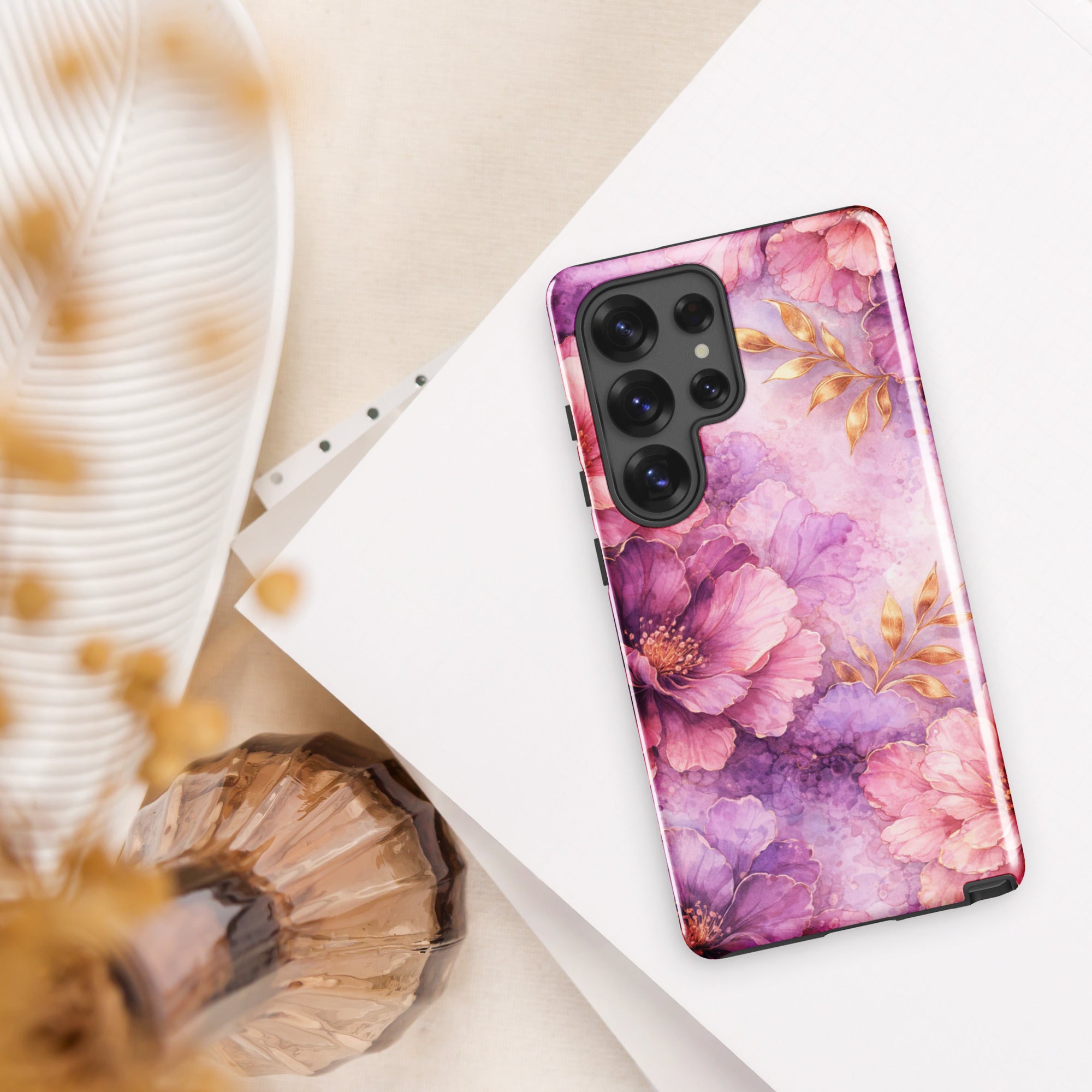 Pink Watercolor Floral Tough Case for Samsung Galaxy S25 Ultra
