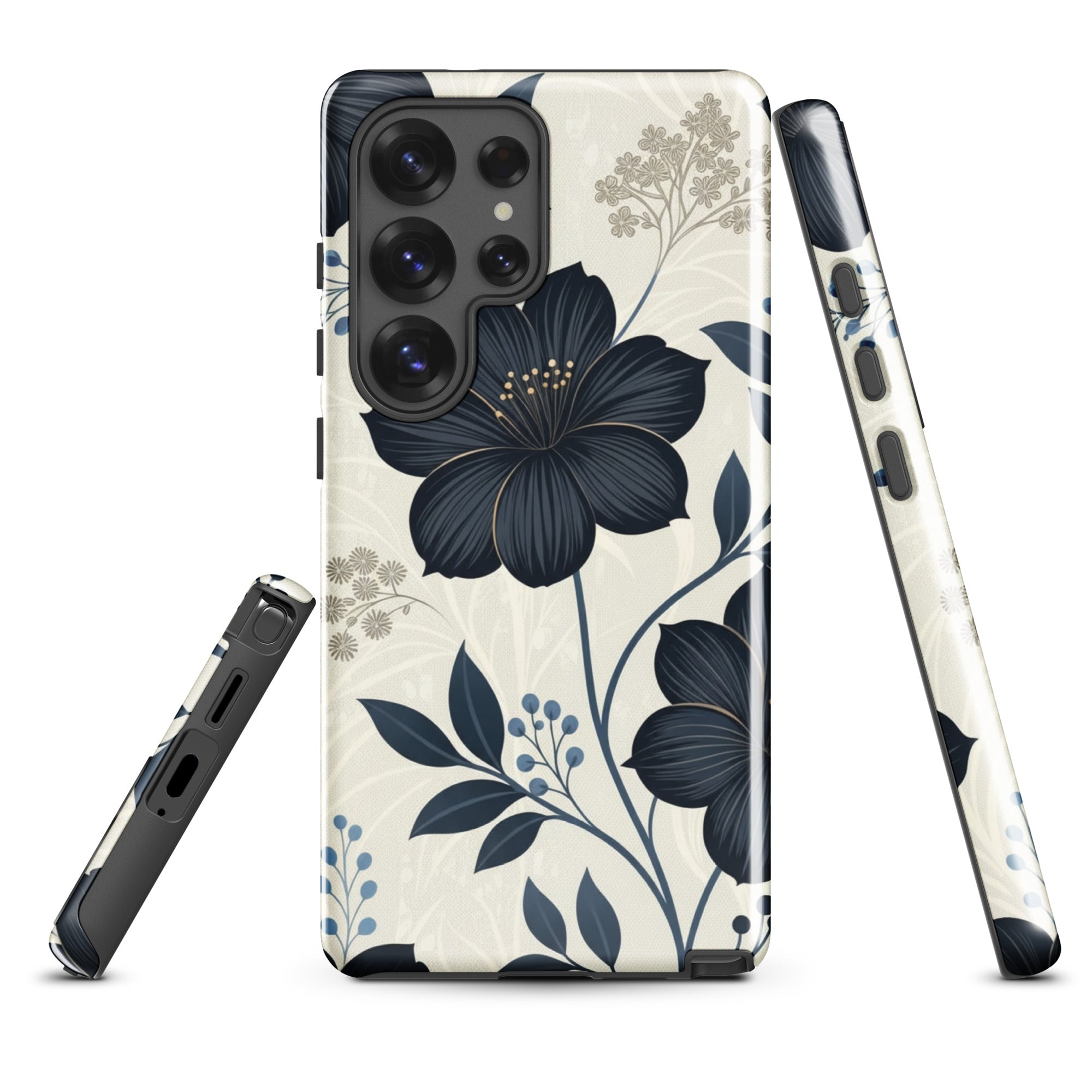 Elegant Blue Floral Tough Case for Samsung Galaxy S25 Ultra