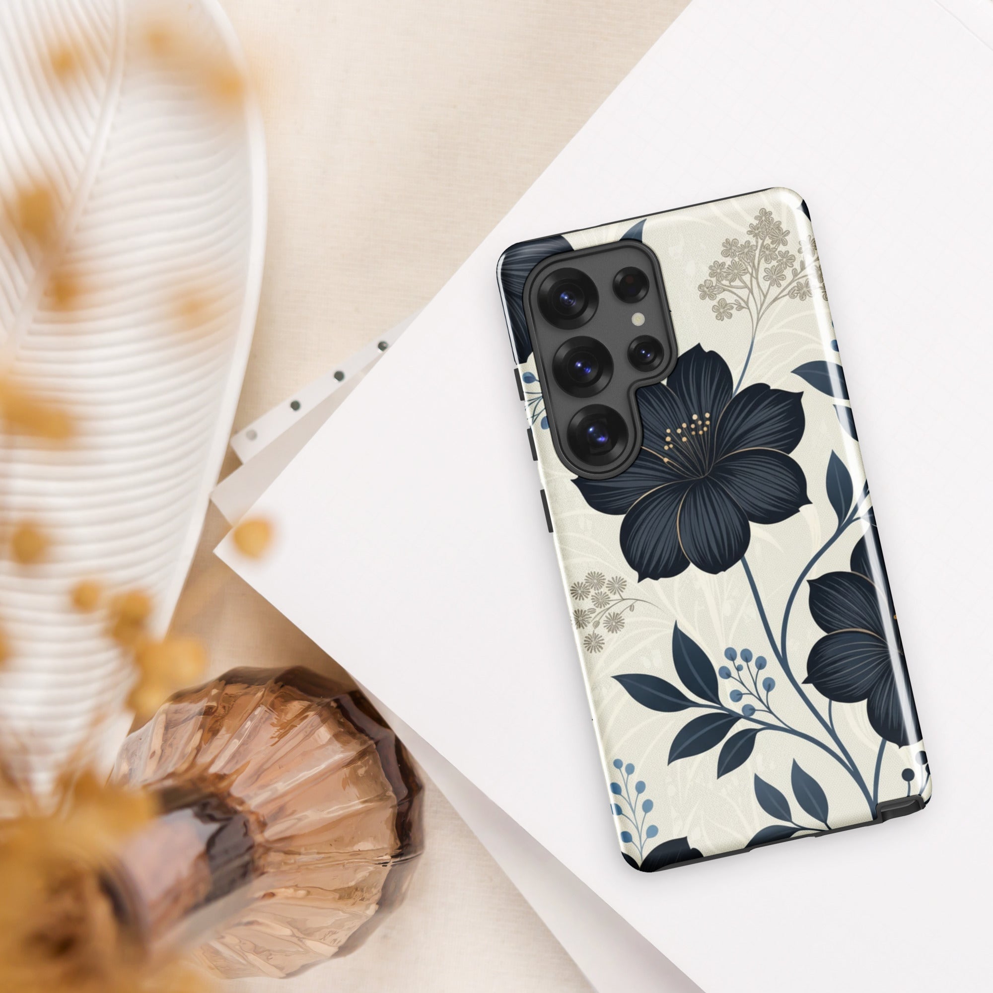 Elegant Blue Floral Tough Case for Samsung Galaxy S25 Ultra