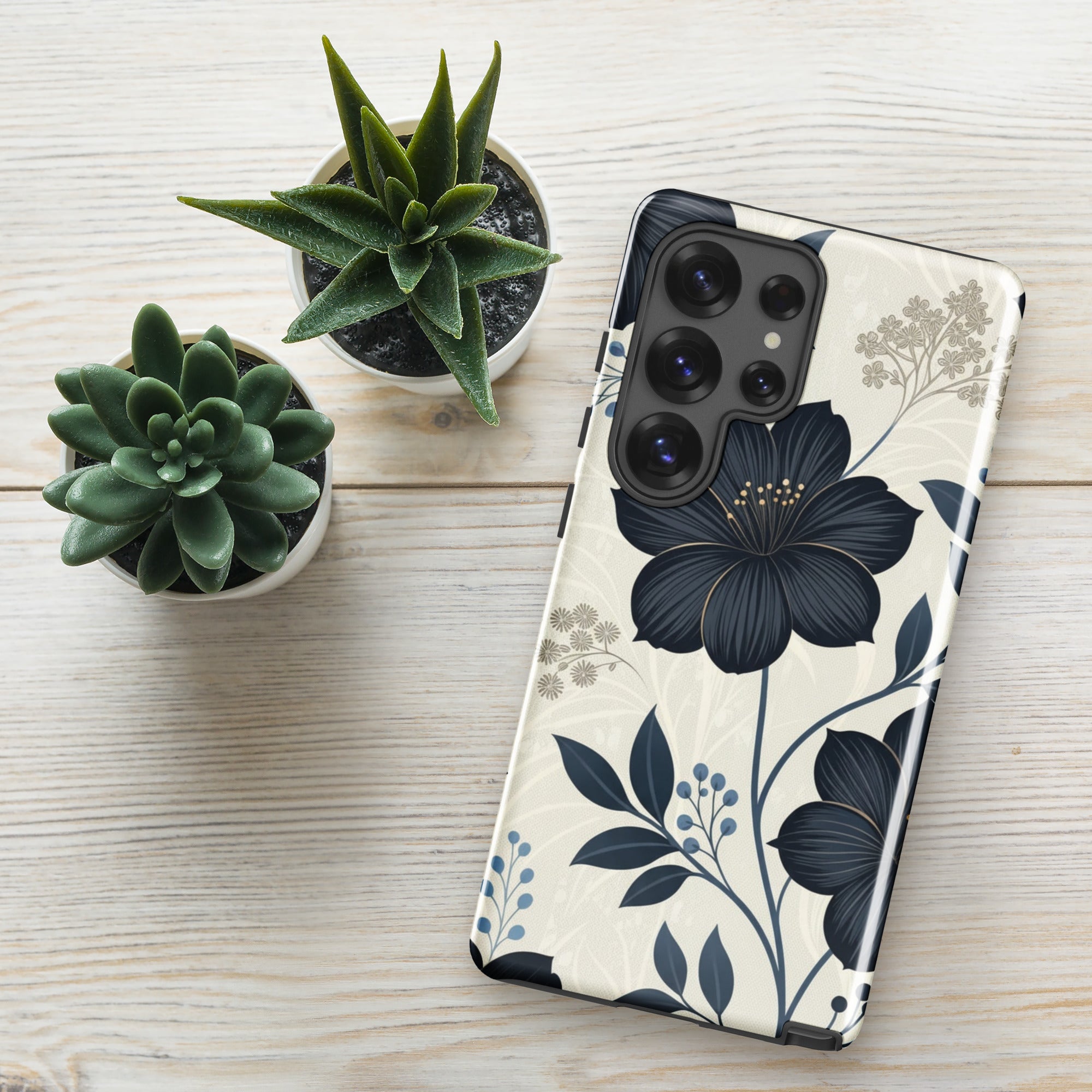 Elegant Blue Floral Tough Case for Samsung Galaxy S25 Ultra