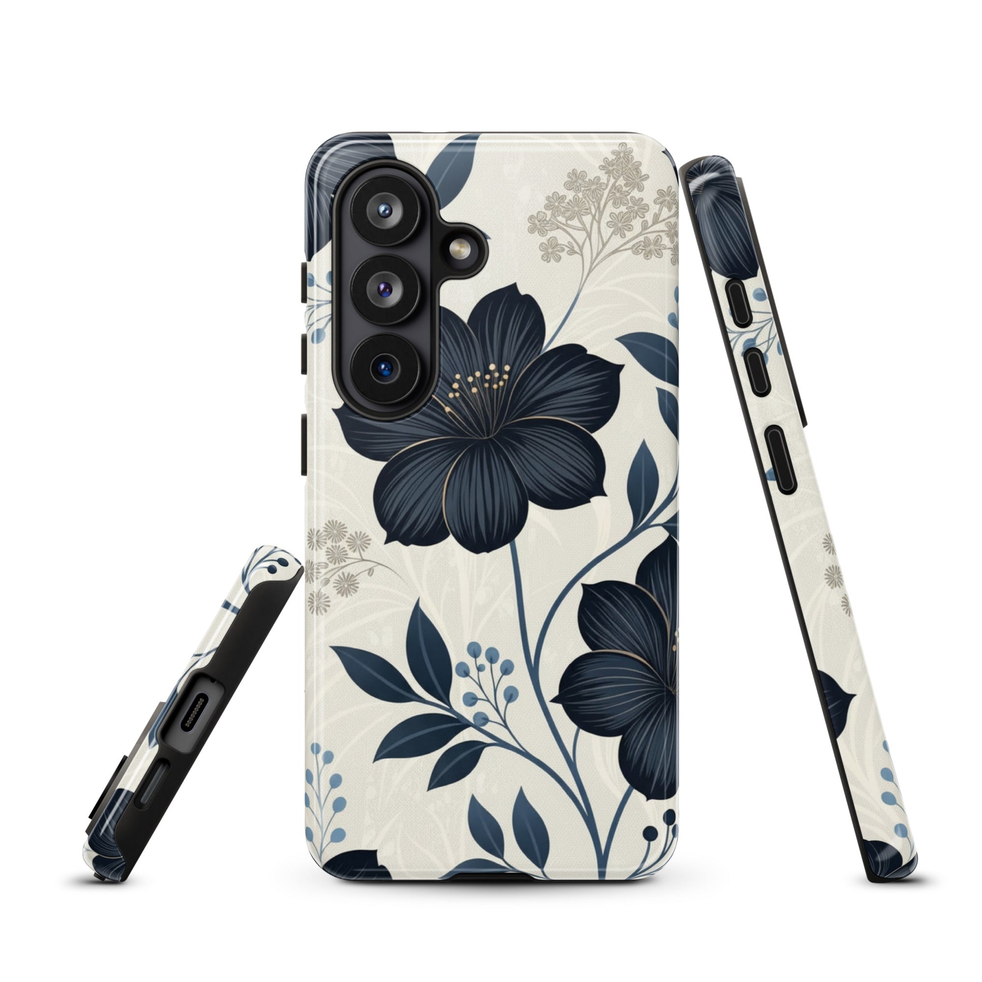 Elegant Blue Floral Tough Case for Samsung Galaxy S26